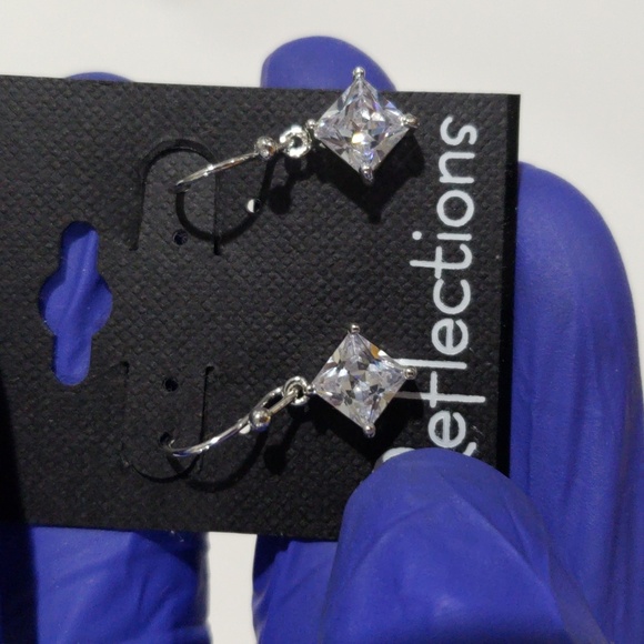 Silver Crystal Drop Earrings – Sparkling Square-Cut Cubic Zirconia, Lever-bsck - Picture 8 of 10